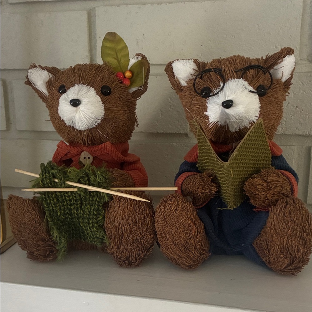 Holiday Fox Figurines with Green and Red Accents